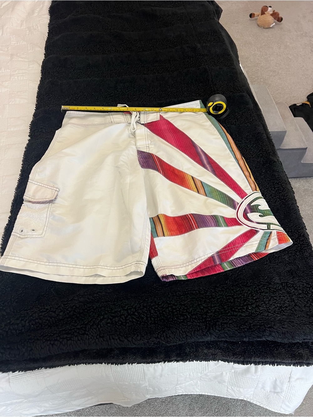Billabong White Men’s Hybrid Shorts with Multicolored Sunburst Panel